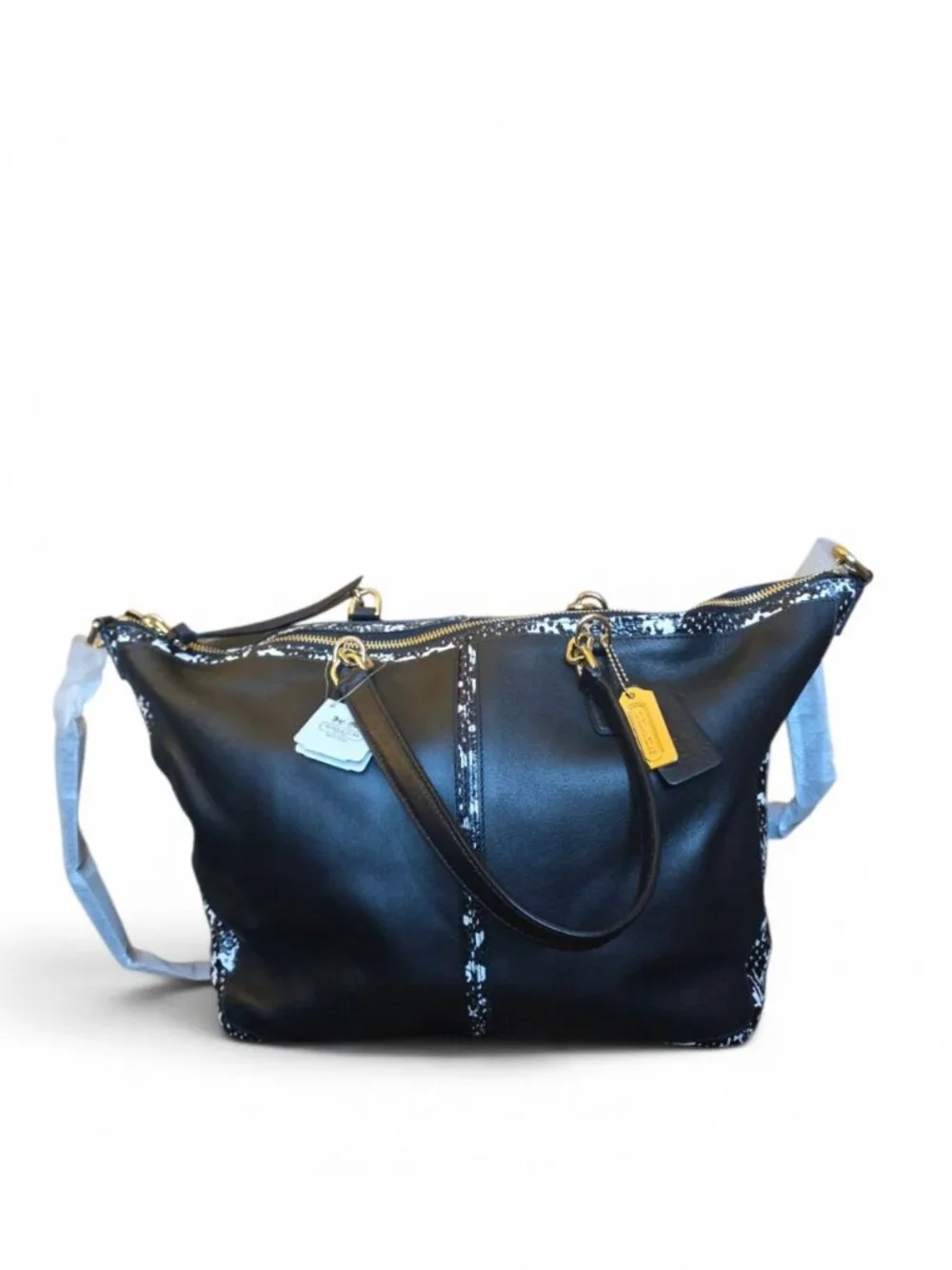 NWT Coach Bleecker Cooper Satchel Wallet Set Two Tone Python Leather 27984 BLK